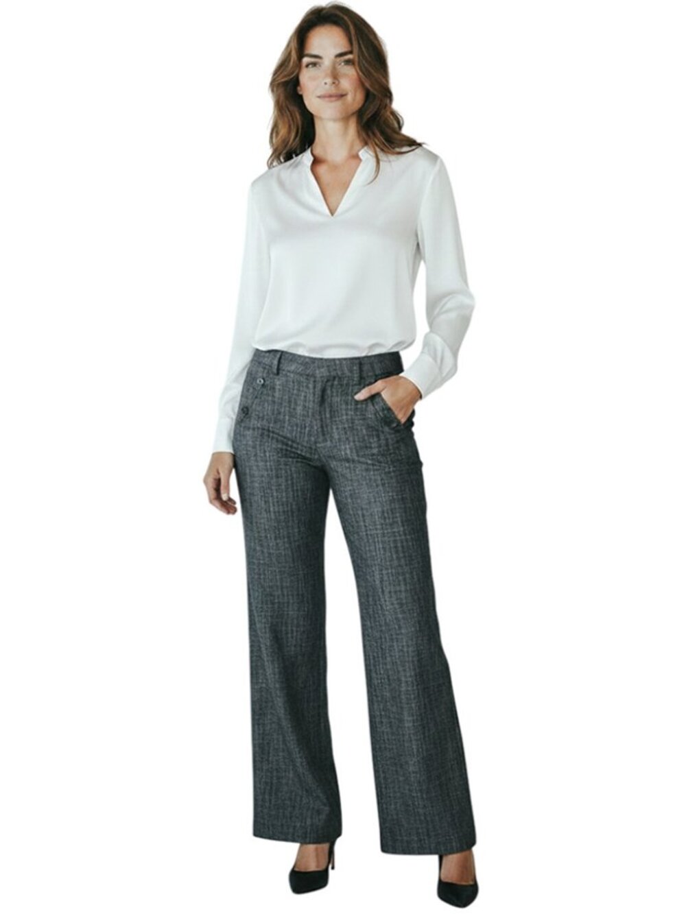 SANDRO Sailor Detail Trouser Wide Leg Textured Charcoal Gray Size 10